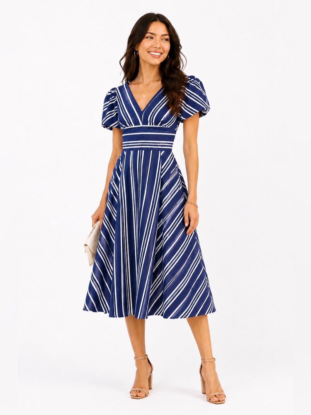 Kate Spade Navy Blue Cafe Stripe Cutout Back Midi Dress - Sz 6 - Picture 5 of 6